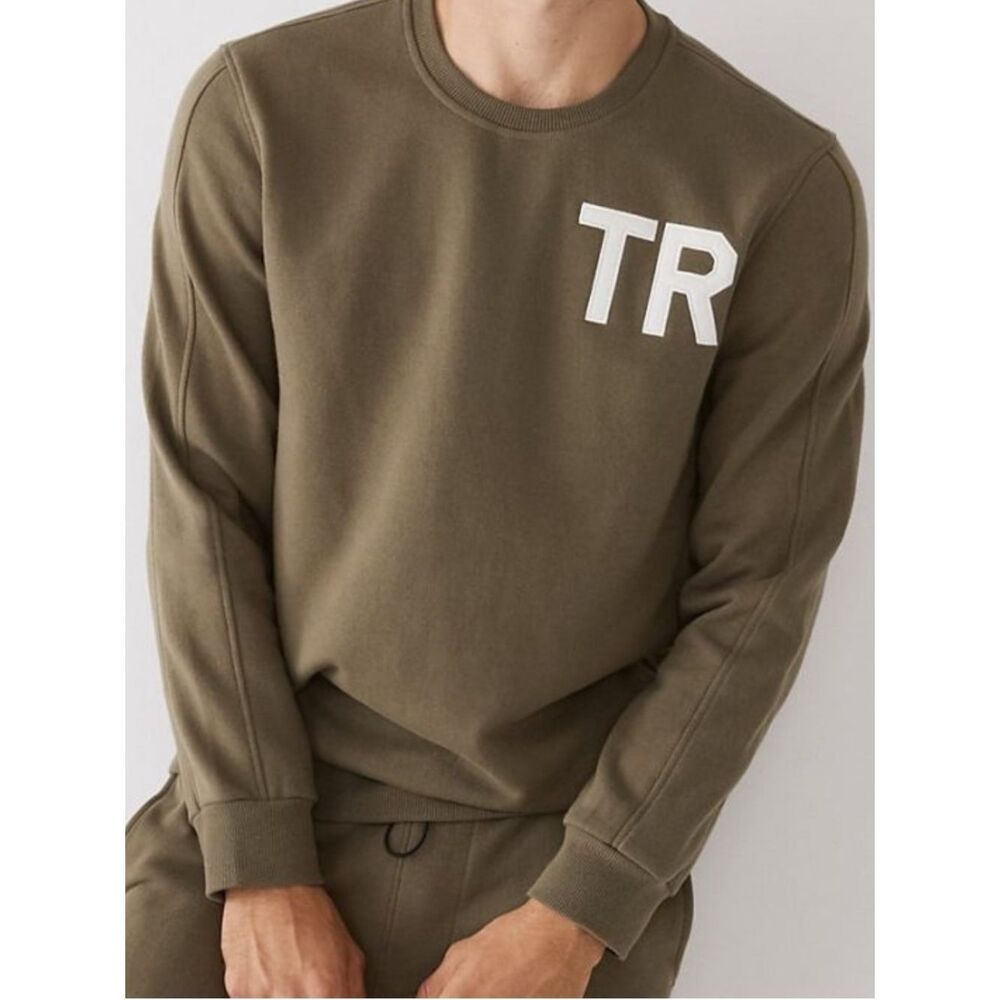 True Religion Mens TR Logo Crewneck Sweatshirt Green Pullover Fleece Casual L